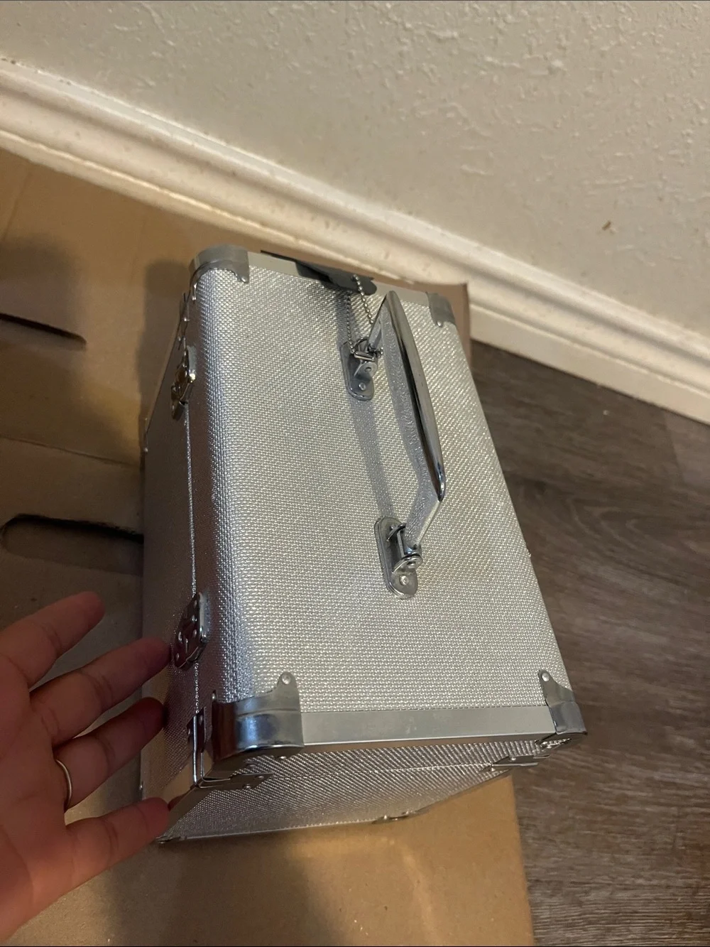 Silver Portable Storage Case with Handle